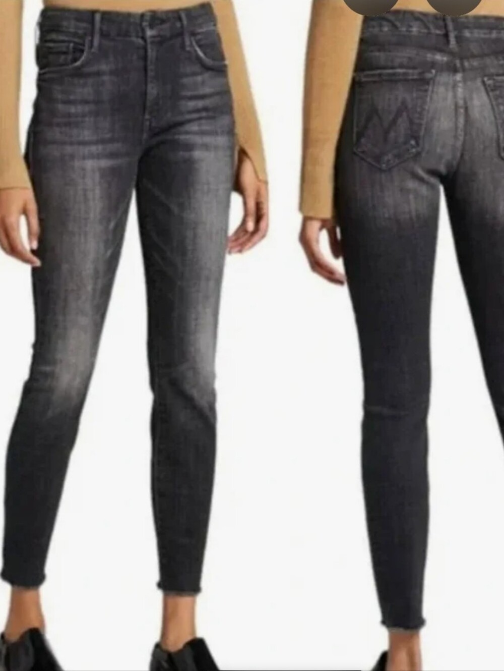 MOTHER Looker Ankle Fray Black Jeans